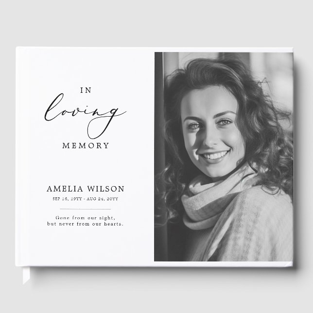 Elegant In Loving Memory Photo Memorial Funeral Guest Book (Front)