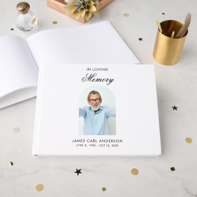 Elegant In Loving Memory Photo White Keepsake Guest Book (Front Open)