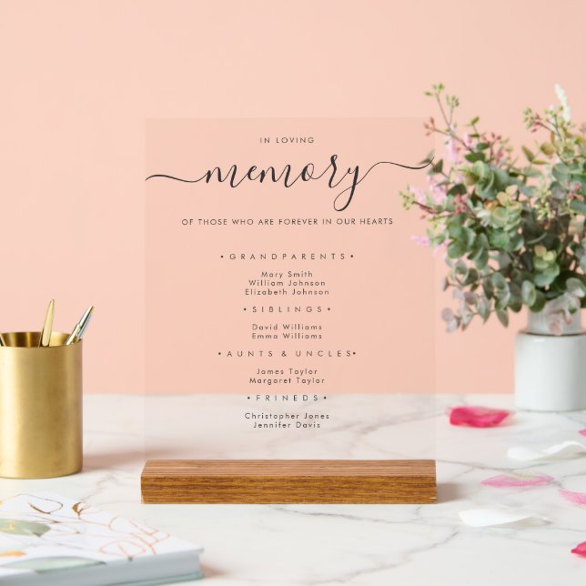 Elegant In Loving Memory Wedding Memorial Acrylic Sign (Wedding)