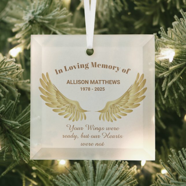 Elegant in Loving Memory Wings Memorial Glass Ornament (Insitu)