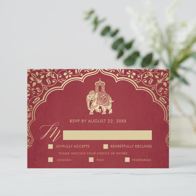 Elegant Indian Ganesha Wedding RSVP Card Gold (Standing Front)