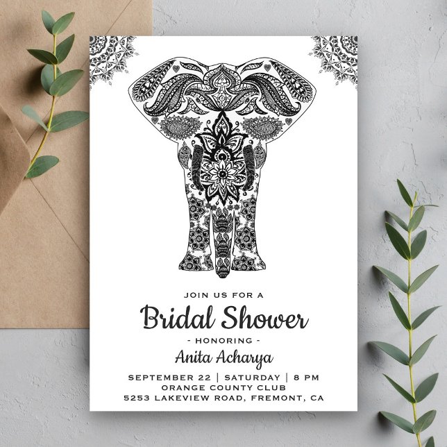 Elegant Indian Henna Elephant Bridal Shower Invite (Creator Uploaded)