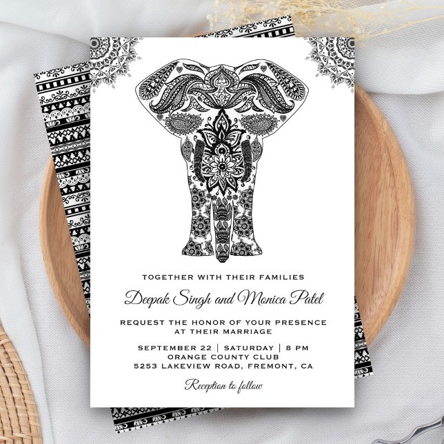 Elegant Indian Henna Elephant Wedding Invitation (Creator Uploaded)