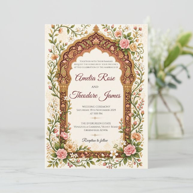 Elegant Indian Wedding Invitation (Standing Front)