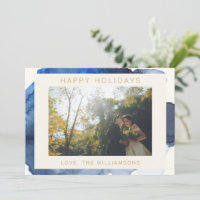 Elegant Indigo Abstract Watercolor Couple Photo