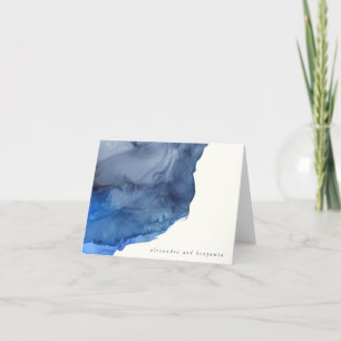 Elegant Indigo Abstract Watercolor Wedding Name Thank You Card