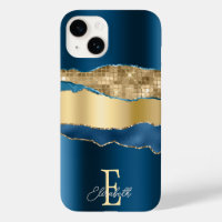 Elegant Indigo Blue Agate Gold Sequins 