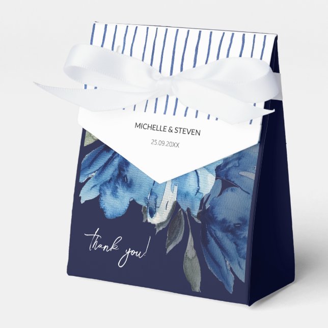 Elegant Indigo Blue Watercolor Art Favor Box (Front Side)