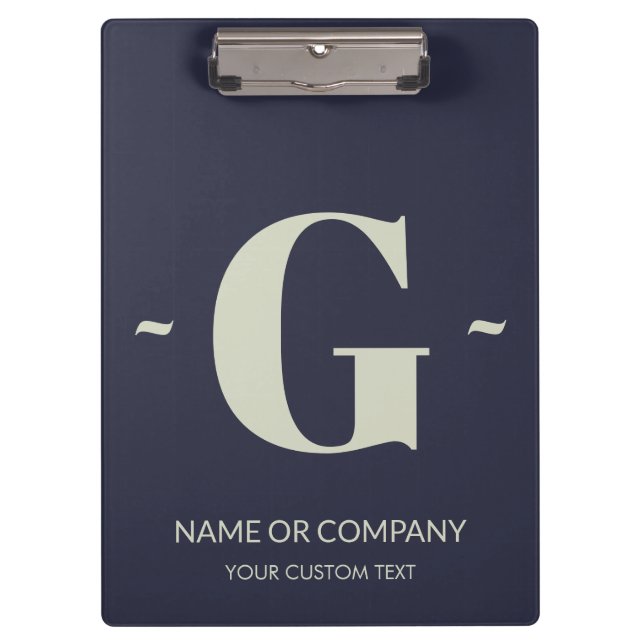 Elegant Indigo Blue White Trendy Monogram Template Clipboard (Front)
