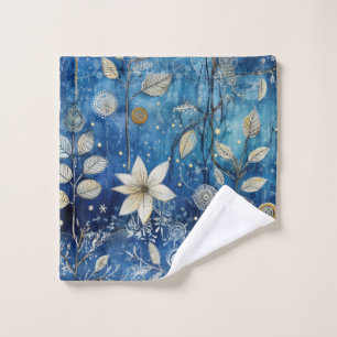 Elegant Indigo Blue Winter Botanical Bath Towel Set