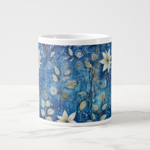 Elegant Indigo Blue Winter Botanical Large Coffee Mug
