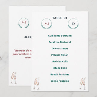 Elegant Individual Table Plan – Harmony Journey Invitation