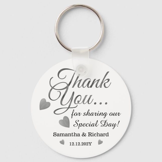 Elegant Inexpensive Silver Wedding Thank You Favou Keychain (Front)