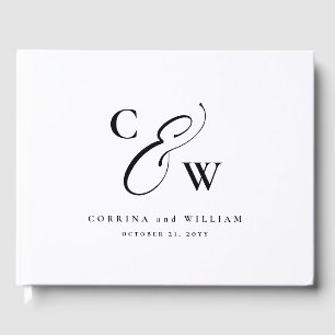 Elegant initals photo collage black white wedding guest book