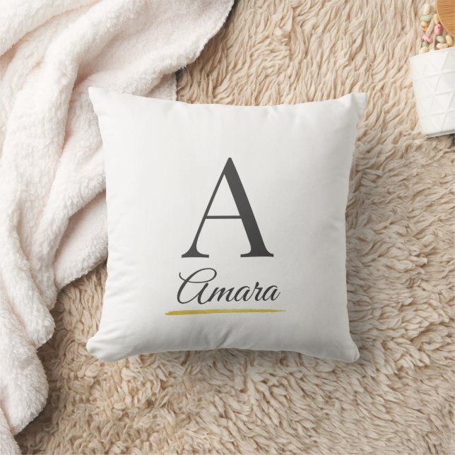 Elegant Initial and Name Monogram Throw Pillow (Blanket)