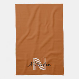 Elegant initial and script Cute brown Minimalist Kitchen Towel