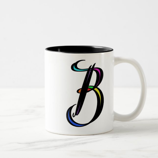 Elegant Initial B  Perfect Personalized Gift  Two-Tone Coffee Mug (Right)