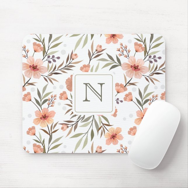 Elegant initial beautiful pastel floral border mouse pad (With Mouse)