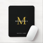 Elegant Initial Chic Black Gold Monogram Mouse Pad<br><div class="desc">This black and gold logo is designed for a polished, corporate look. A centred initial creates a clear monogram, enhanced by a deep black background with metallic gold accents. The name appears in crisp white overlay for strong visibility and contrast. Sleek, modern, and professional, it works equally well for her...</div>