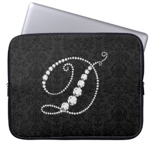 Elegant Initial D Sparkling Diamonds-Monogram Laptop Sleeve