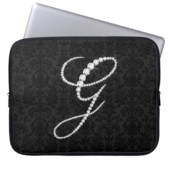 Elegant Initial G Sparkling Diamonds-Monogram Laptop Sleeve (Front)