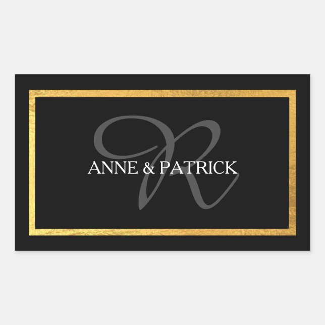 elegant initial monogram + names, wedding black  sticker (Front)