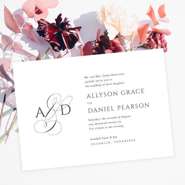 Elegant Initial Script Monogram Budget Wedding Invitation (Creator Uploaded)