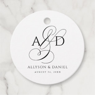 Elegant Initial Script Monogram Classic Wedding Favour Tags
