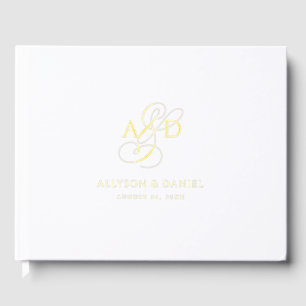 Elegant Initial Script Monogram Classic Wedding Guest Book