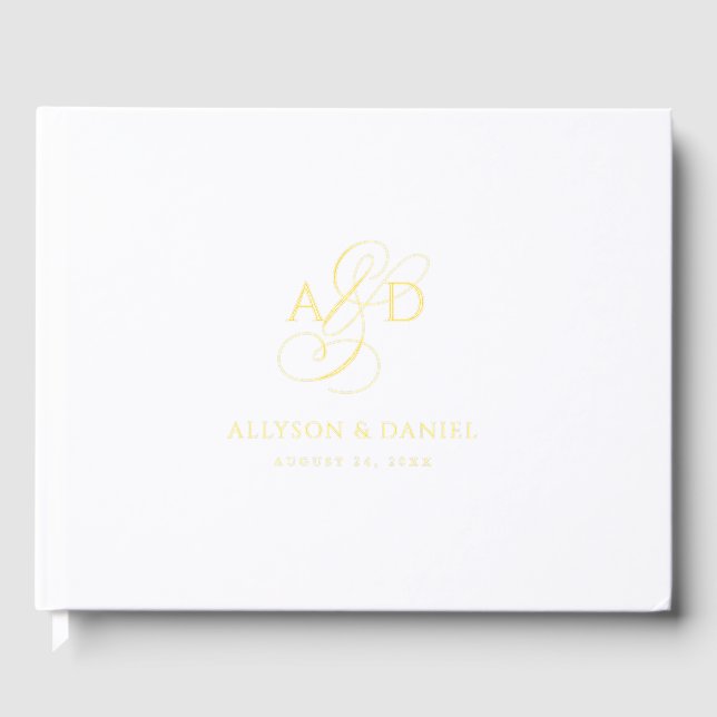 Elegant Initial Script Monogram Classic Wedding Guest Book (Front)