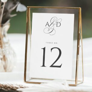 Elegant Initial Script Monogram Classic Wedding Table Number