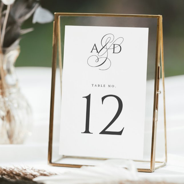 Elegant Initial Script Monogram Classic Wedding Table Number (Creator Uploaded)