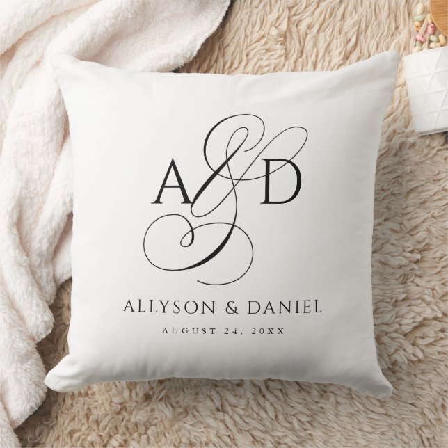 Elegant Initial Script Monogram Classic Wedding Throw Pillow (Blanket)