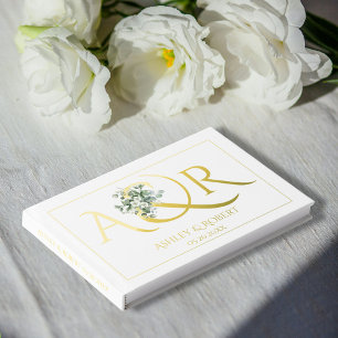 Elegant initials and eucalyptus wedding foil guest book