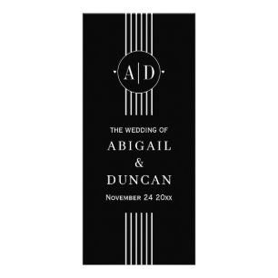 Elegant initials and stripes black wedding program