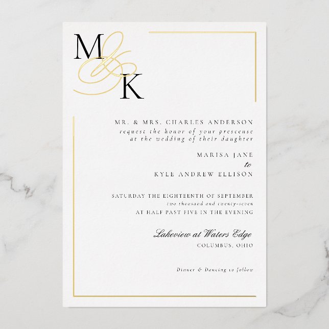 Elegant Initials Classic Wedding Foil Invitation (Front)