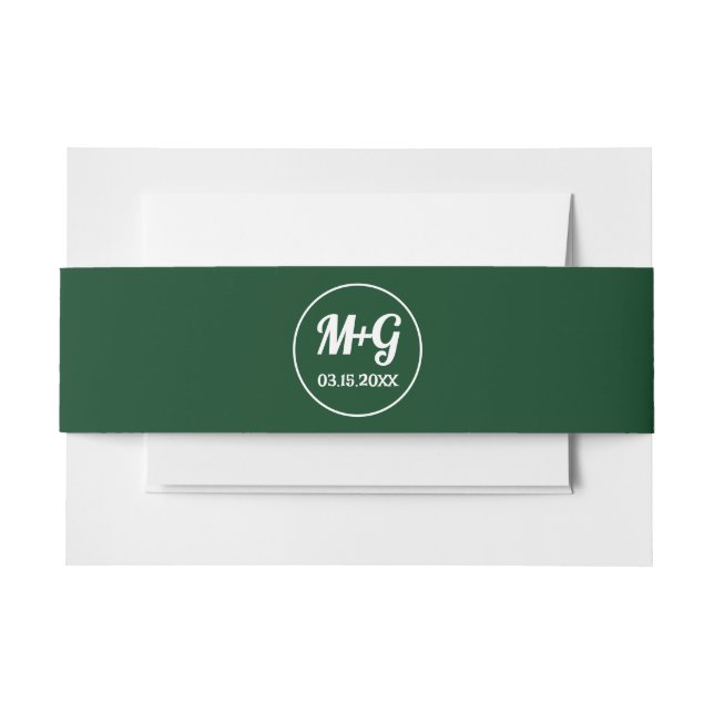 Elegant initials dark green spring wedding invitation belly band (Front Example)