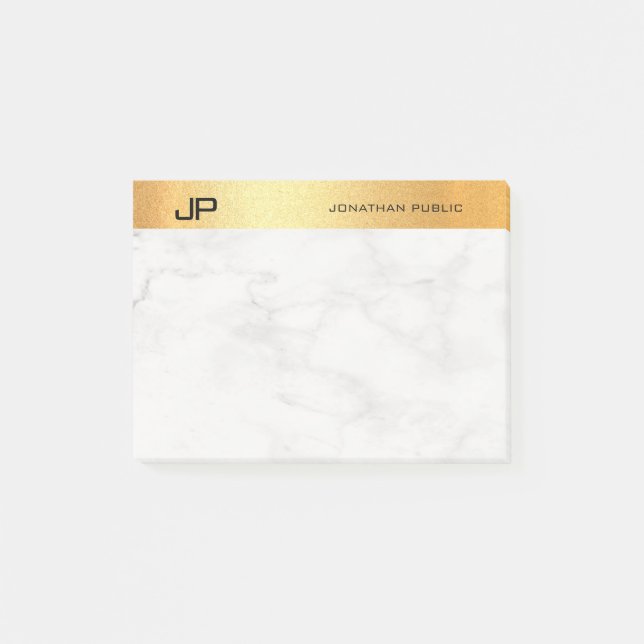 Elegant Initials Gold Marble Minimalist Template Post-it Notes (Front)
