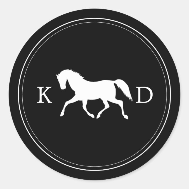 Elegant Initials Horse Wedding Favour Classic Round Sticker (Front)