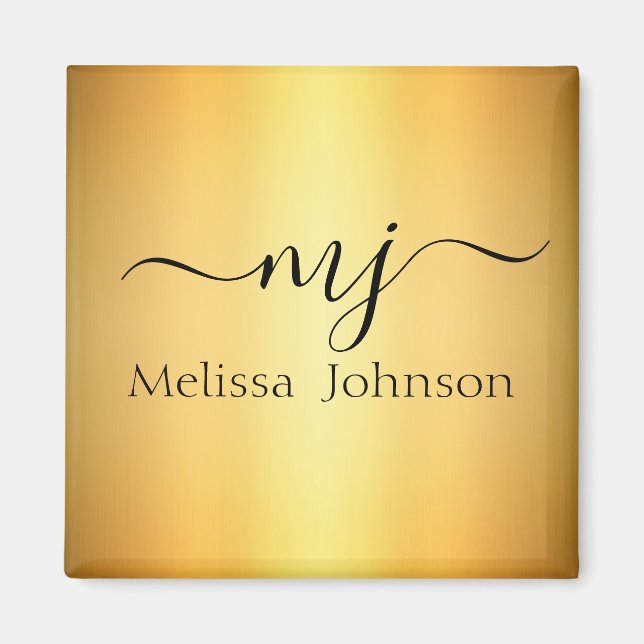 Elegant initials on gold  magnet (Front)