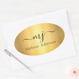 Elegant initials on gold oval sticker
