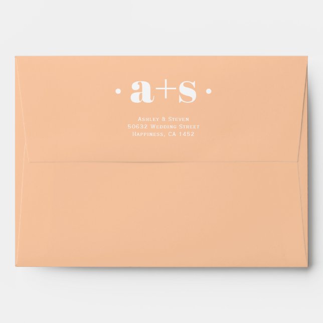 Elegant initials peach and sage green wedding envelope (Back (Top Flap))