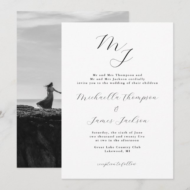 Elegant Initials Refined Wedding Invitation (Front/Back)