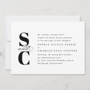 Elegant initials simple stylish formal wedding invitation