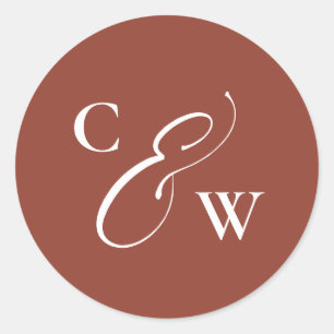 Elegant initials simple terracotta fall wedding classic round sticker
