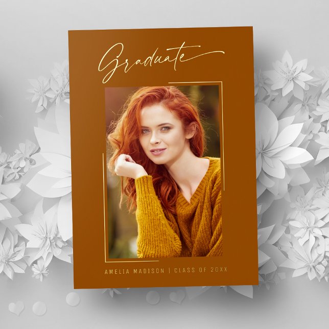 Elegant Ink Script Photo Grad Rust Orange Card (Creator Uploaded)