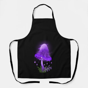 Elegant Inky Cap Glowing Purple Mushroom Black Apron