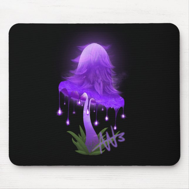 Elegant Inky Cap Glowing Purple Mushroom Mouse Pad (Front)