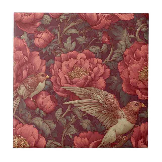 Elegant Interior Design Peonies Ceramic Tiles  (Front)