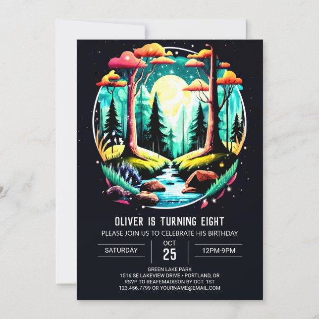 Elegant Into the Woods Kids Birthday Invitation (Front)